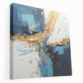 Abstract strokes canvas art in vibrant hues of blue, orange, and gold, showcasing a modern design. Perfect for contemporary home decor, enhancing any space with artistic flair.