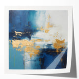 Abstract wall art featuring vibrant strokes in blue, orange, and yellow colors, printed on high-quality glossy canvas, ideal for modern home decor.