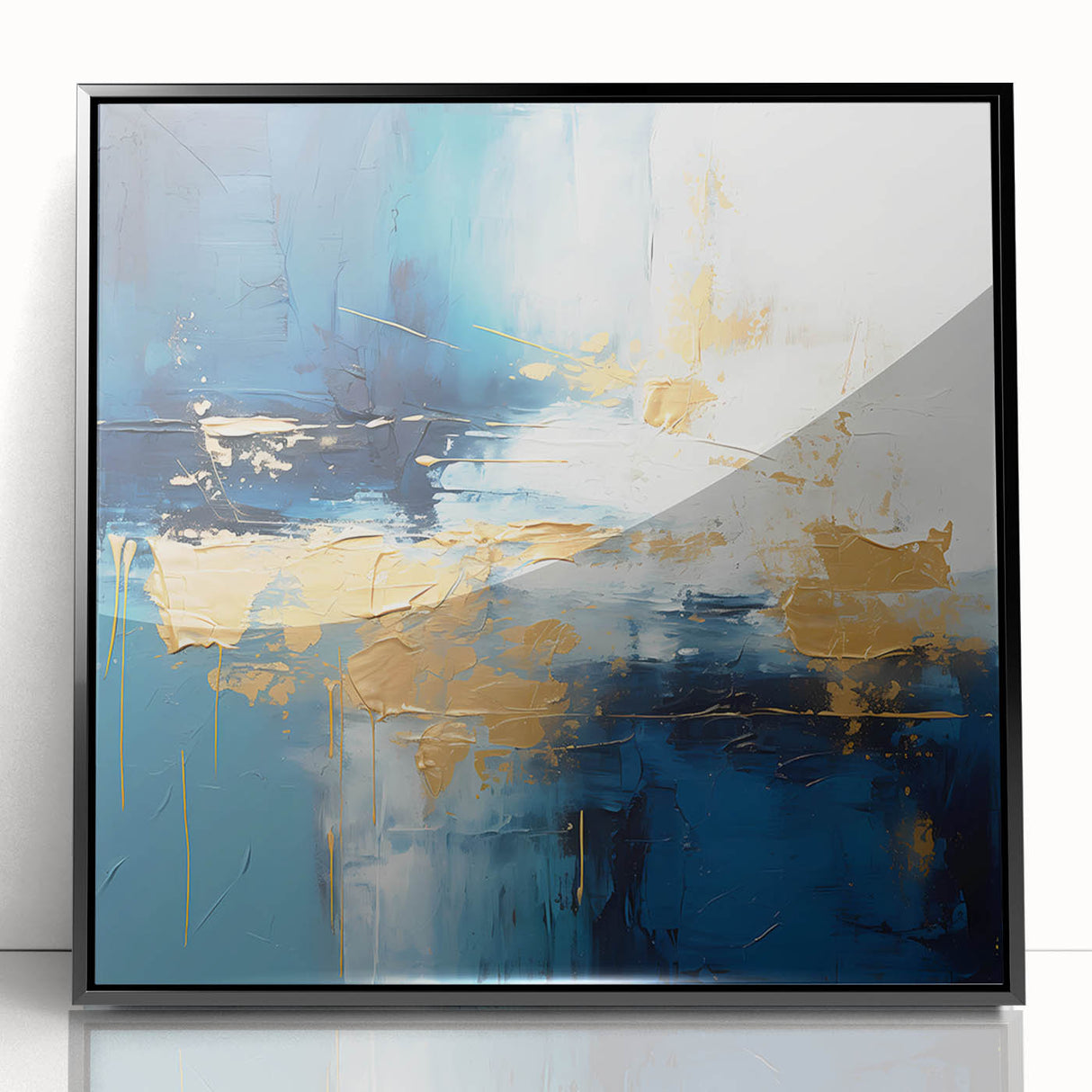 Framed abstract wall art showcasing vibrant black strokes on a sleek acrylic background, perfect for modern home decor. Ideal for enhancing contemporary interior spaces.