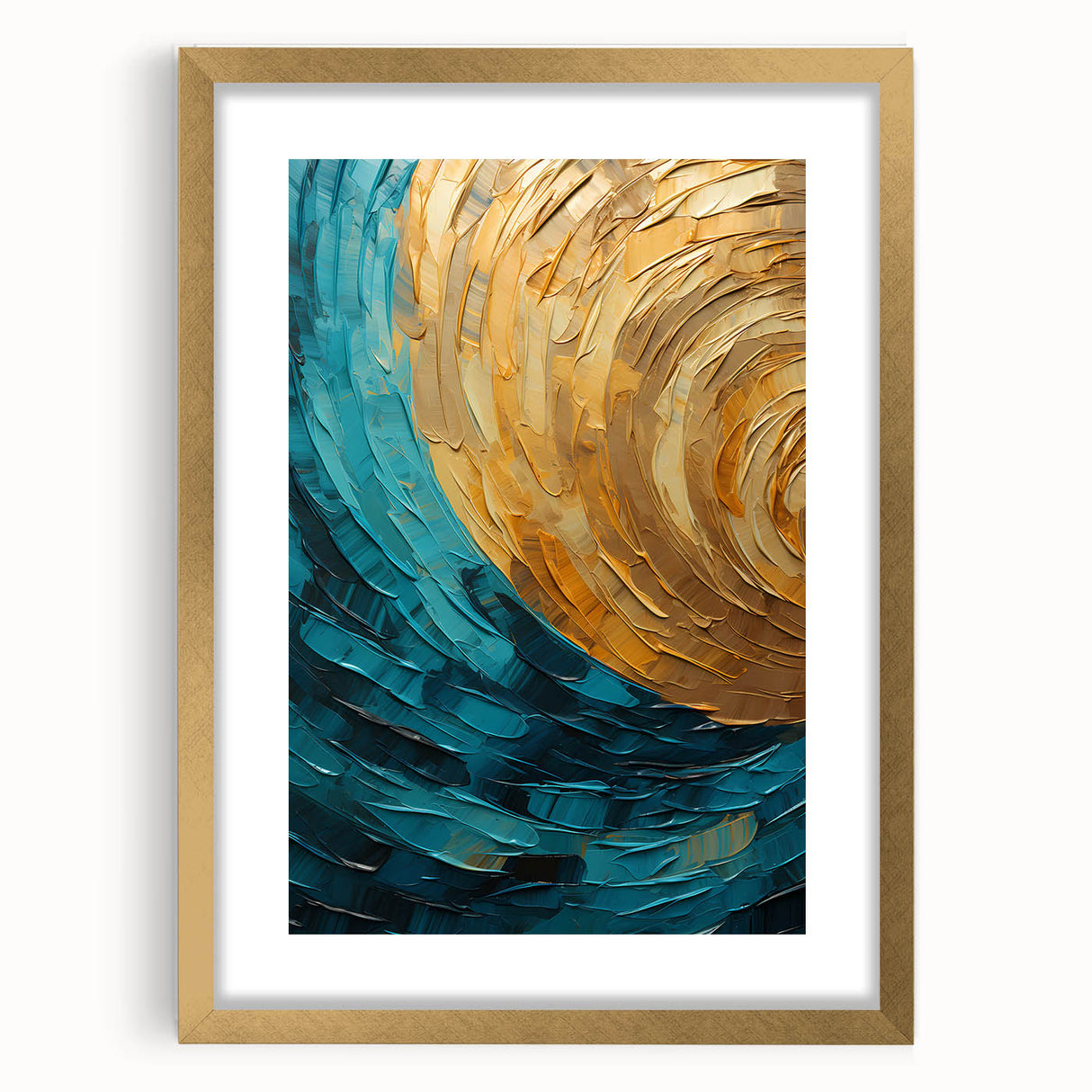 Abstract strokes wall art framed in gold, featuring bold colors and dynamic patterns, designed to enhance modern home decor. Perfect for stylish interiors.