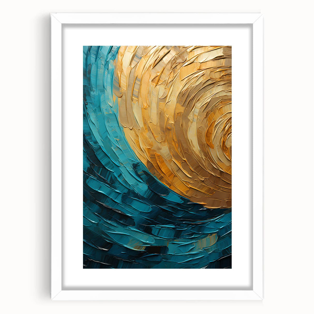Abstract strokes wall art framed with a white mat, showcasing vibrant colors and dynamic patterns, ideal for modern home decor and artistic interiors.