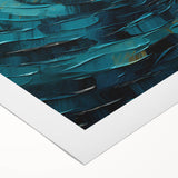 Abstract wall art print on rolled canvas showcasing vibrant strokes of blue, orange, and yellow, perfect for modern home decor. Packaged securely in a cardboard tube for easy shipping and storage.