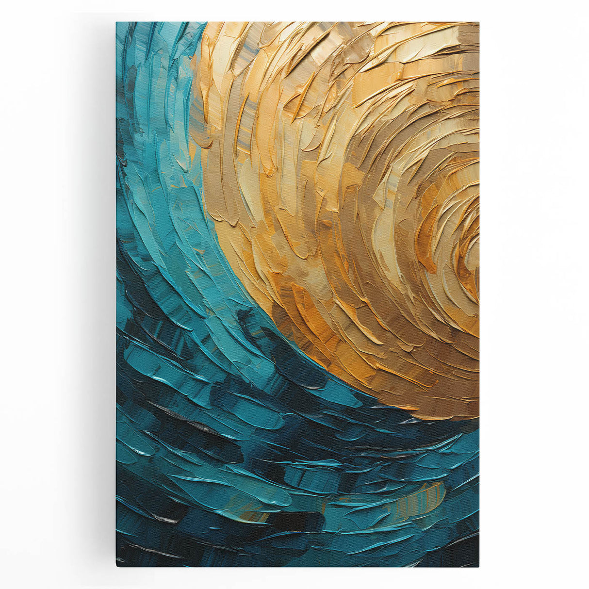Abstract strokes wall art on stretched canvas, showcasing vibrant colors of blue, pink, and gold, perfect for modern home decor and artistic expression.