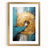Abstract wall art print featuring dynamic strokes in gold and white, elegantly framed with a matte finish, perfect for modern home decor.