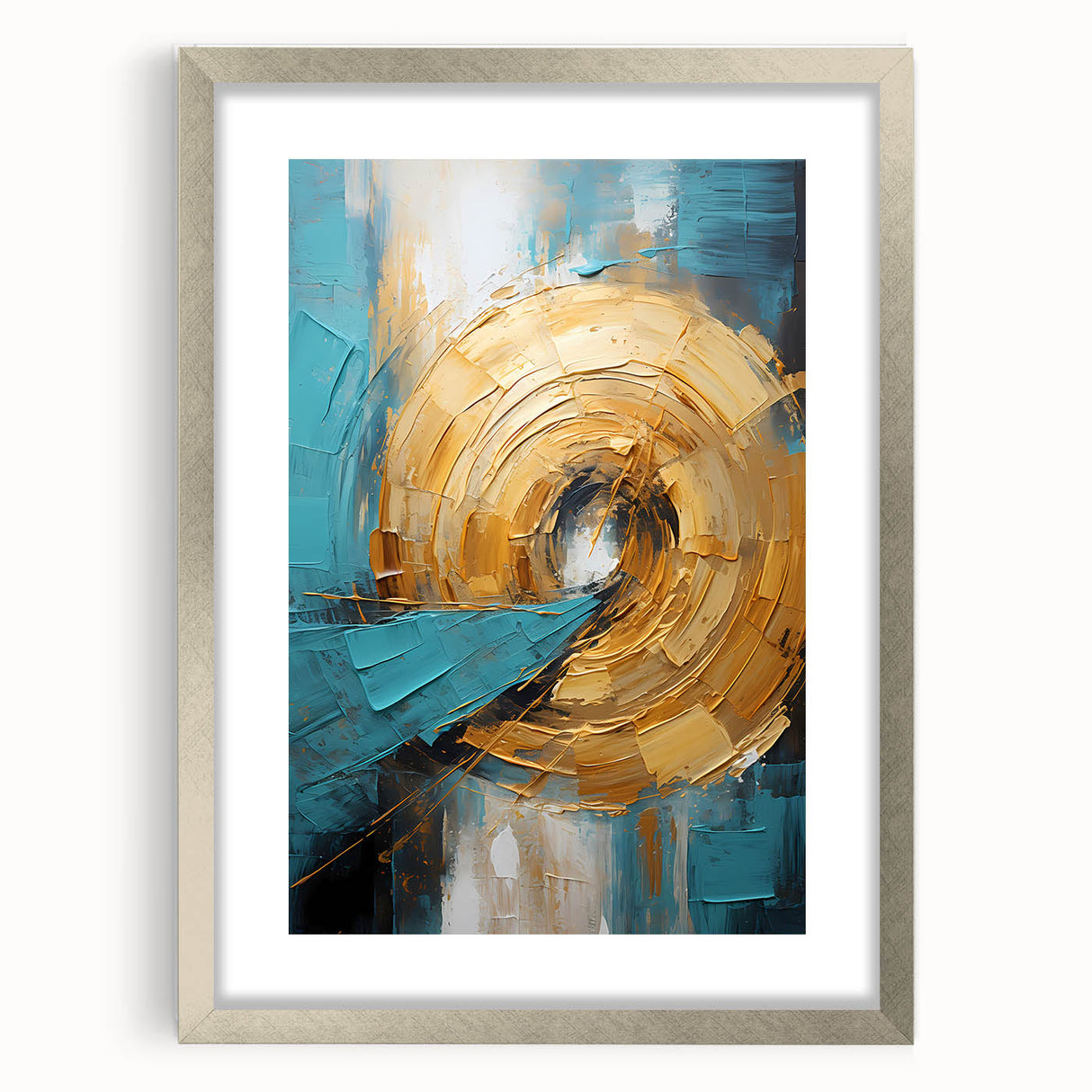 Abstract strokes wall art framed in silver, showcasing dynamic colors and textures, perfect for modern home decor. Ideal for living rooms or offices.