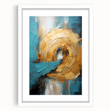 Abstract strokes wall art framed in white with a mat, showcasing vibrant colors and dynamic patterns, ideal for modern home decor and artistic interiors.