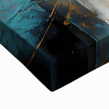 Close-up view of an abstract strokes wall art design on stretched canvas, showcasing vibrant colors and textured brush strokes for a contemporary aesthetic.