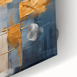 Close-up of abstract strokes wall art design in vibrant colors, printed on acrylic glass, showcasing intricate textures and artistic details, ideal for modern decor.