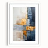 Abstract wall art featuring vibrant strokes in shades of blue, pink, and yellow, framed with a white mat, ideal for modern home decor and artistic spaces.