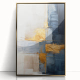 Framed abstract wall art showcasing dynamic gold strokes on a sleek acrylic background, perfect for modern home decor and adding elegance to any room.