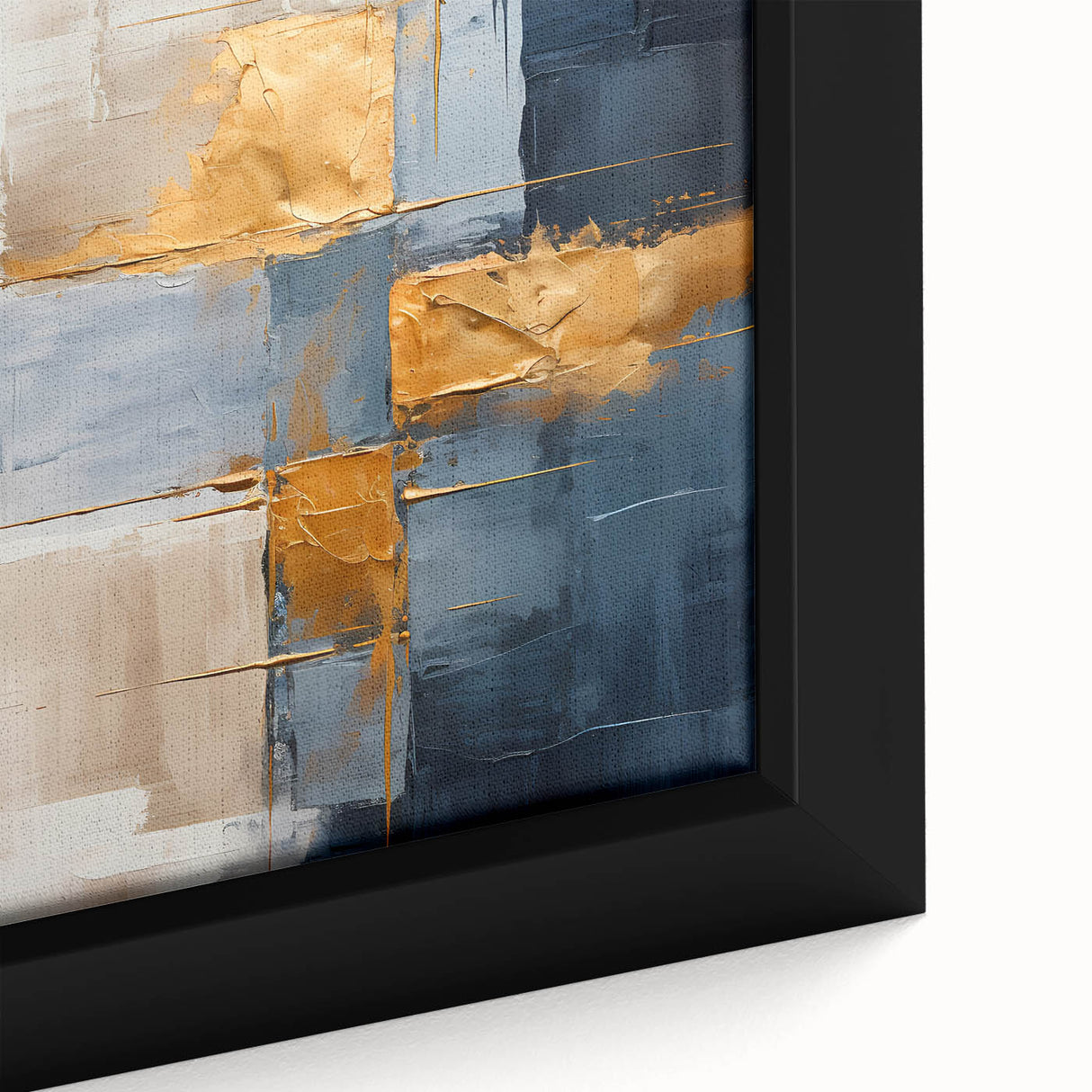 Framed canvas art showcasing abstract strokes in vibrant colors, featuring dynamic shapes and textures, perfect for modern home decor. Close-up view highlights intricate details and artistic flair, enhancing any space with contemporary elegance.