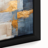 Framed canvas art showcasing abstract strokes in vibrant colors, featuring dynamic shapes and textures, perfect for modern home decor. Close-up view highlights intricate details and artistic flair, enhancing any space with contemporary elegance.