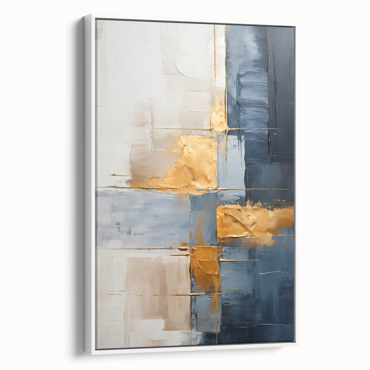 Framed abstract wall art featuring dynamic strokes in white and muted tones, showcasing a modern aesthetic ideal for contemporary home decor.