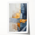 Abstract wall art print featuring vibrant strokes in shades of blue, orange, and yellow, showcasing a modern design. Ideal for contemporary home decor.