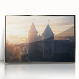 Framed acrylic artwork showcasing a picturesque landscape with a majestic castle, highlighted by a silver frame, perfect for enhancing home decor.