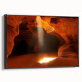 Framed canvas print showcasing a stunning landscape of caves, featuring rich earthy tones and intricate details, presented from a black side view to highlight its elegant framing. Perfect for enhancing home decor with a touch of natural beauty.