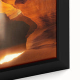 Close-up of a framed canvas artwork depicting a stunning cave landscape, showcasing vibrant colors and intricate details, perfect for home decor enhancement.