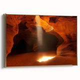 Framed canvas artwork depicting a stunning landscape with intricate cave formations, featuring a luxurious gold frame, perfect for enhancing any home decor.
