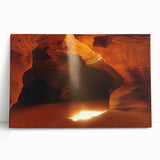 Stretched canvas artwork depicting a serene landscape with caves, showcasing earthy tones and textures, perfect for home decor or art enthusiasts.