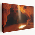 Stretched canvas artwork showcasing a serene landscape with caves, featuring earthy tones and intricate details, ideal for enhancing home decor.
