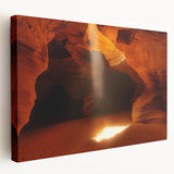 Stretched canvas artwork showcasing a serene landscape with caves, featuring earthy tones and intricate details, ideal for enhancing home decor.