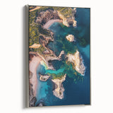 Framed canvas artwork showcasing a dramatic cliff landscape with vibrant colors and intricate details, featuring a sleek silver frame that enhances the visual appeal. Perfect for adding a touch of nature-inspired elegance to any living space or office decor.
