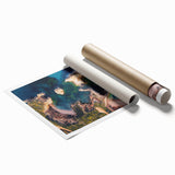 Stunning rolled canvas print showcasing a vibrant landscape of dramatic cliffs and serene skies, perfect for home decor and art enthusiasts. Packaged securely in a cardboard tube for safe delivery.