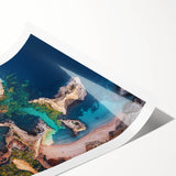 Stunning landscape print of majestic cliffs and a vibrant sky, rolled and ready for display, showcasing rich colors and intricate details in a durable cardboard tube. Perfect for enhancing any room's decor with natural beauty.