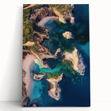 Stretched canvas artwork depicting dramatic cliffs and lush landscapes, showcasing vibrant colors and intricate details, perfect for enhancing modern decor.