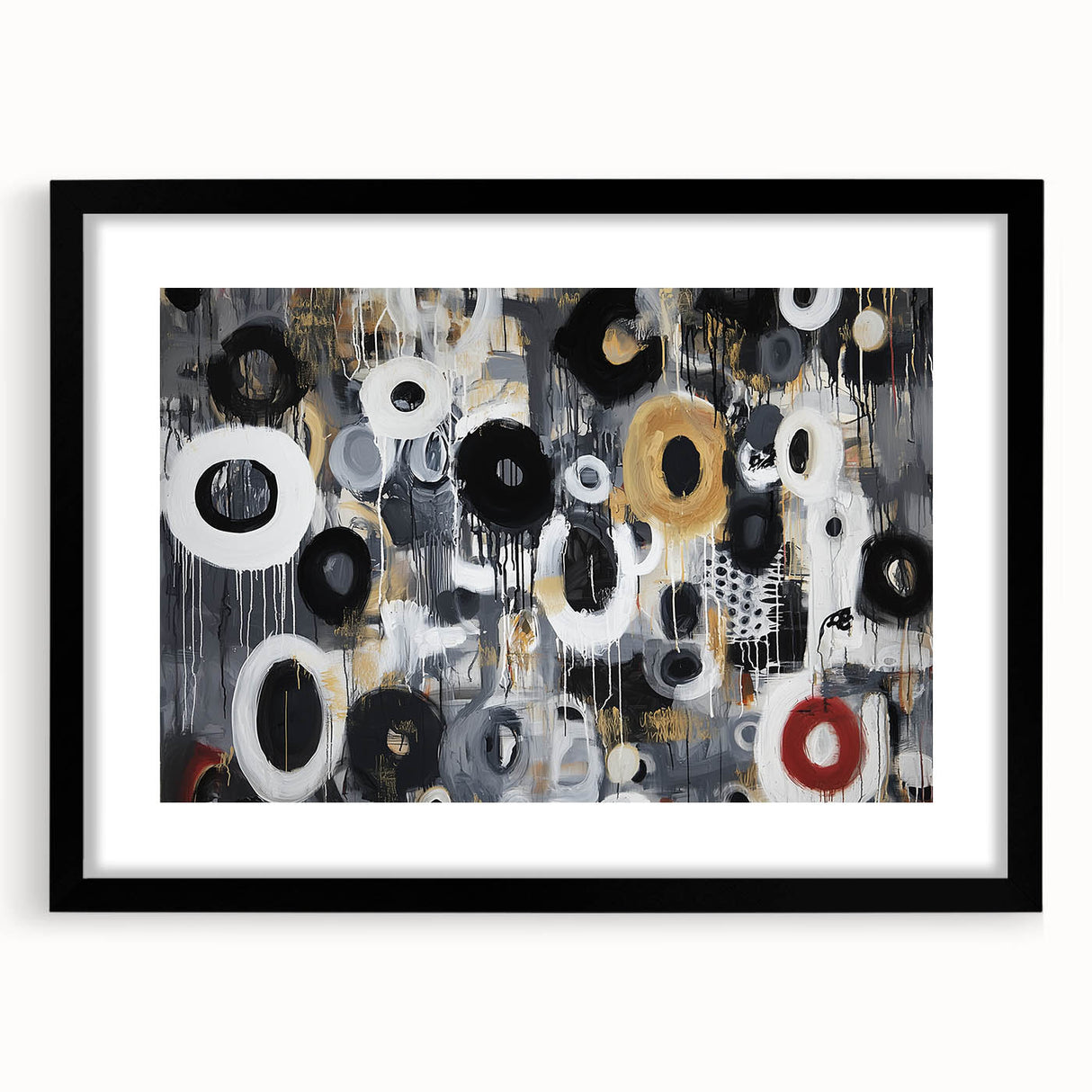 Abstract Circular Living Room Wall Art – Black, Gold & White Canvas