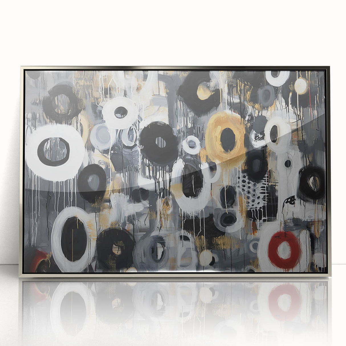 Abstract Circular Living Room Wall Art – Black, Gold & White Canvas