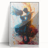 Framed abstract figurative wall art featuring a vibrant mix of colors, with an acrylic finish and a sleek white frame, perfect for modern decor.