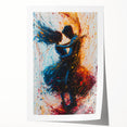 Abstract figurative wall art print showcasing vibrant colors and dynamic shapes, rolled and protected in a sturdy tube, ideal for modern decor.