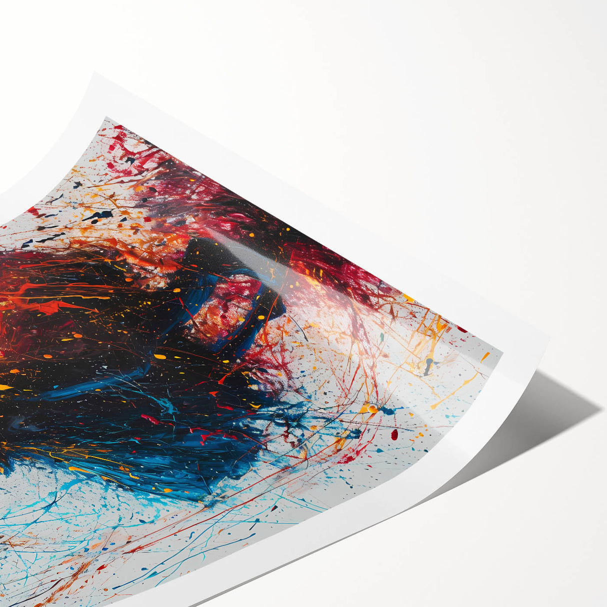 Abstract figurative wall art print showcasing vibrant colors and dynamic shapes, rolled for easy shipping, perfect for modern home decor or art enthusiasts.