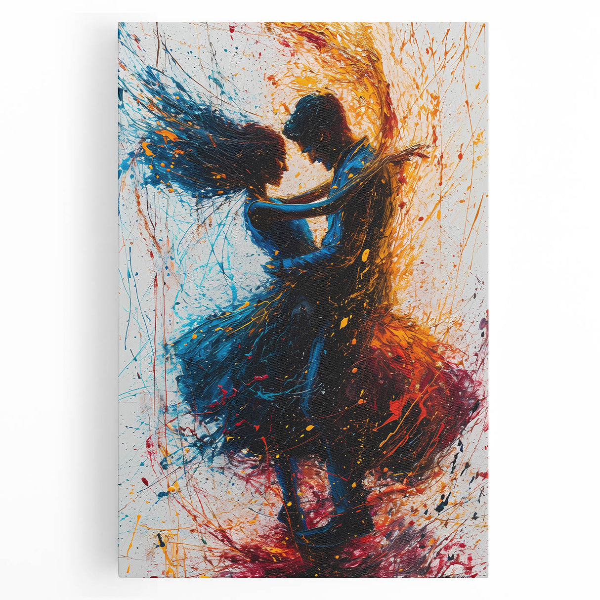 Abstract figurative wall art on stretched canvas, showcasing vibrant colors and dynamic shapes, perfect for modern home decor and artistic expression.