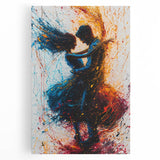 Abstract figurative wall art on stretched canvas, showcasing vibrant colors and dynamic shapes, perfect for modern home decor and artistic expression.