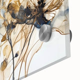 Close-up view of abstract floral wall art design printed on acrylic glass, showcasing vibrant colors and intricate details, ideal for modern home decor.