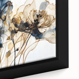 Close-up of a framed abstract floral wall art piece showcasing vibrant colors and intricate details, perfect for enhancing home decor with a modern touch.