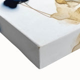 Close-up of vibrant abstract floral wall art on stretched canvas, showcasing bold colors and intricate details, perfect for modern home decor.