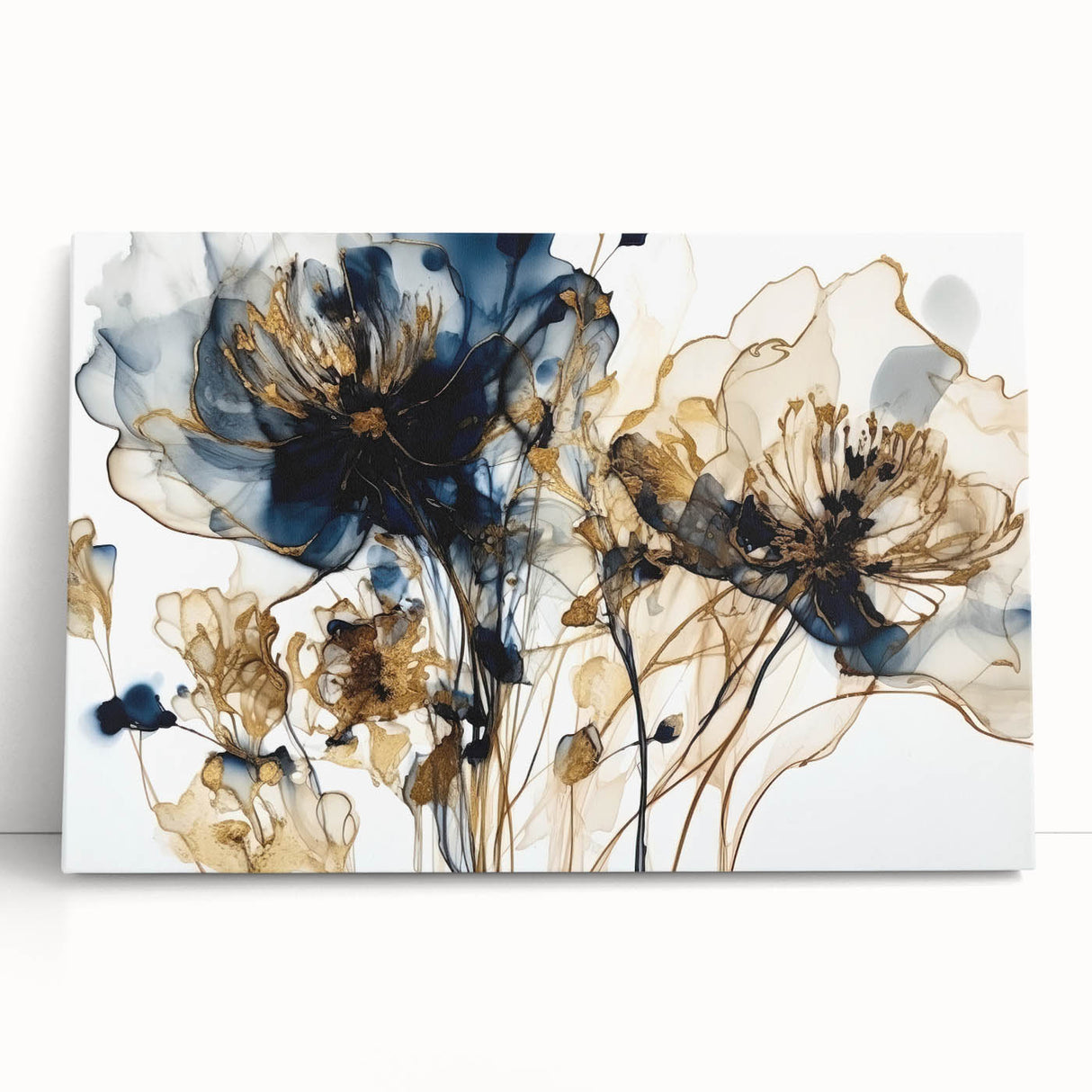 Abstract floral wall art on stretched canvas, showcasing vibrant colors and fluid shapes, ideal for modern decor. Perfect for adding a touch of elegance to any interior space.