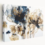 Abstract floral wall art on stretched canvas showcasing vibrant colors with a side view displaying its depth and texture, perfect for modern decor. Ideal for enhancing living spaces with a touch of elegance.