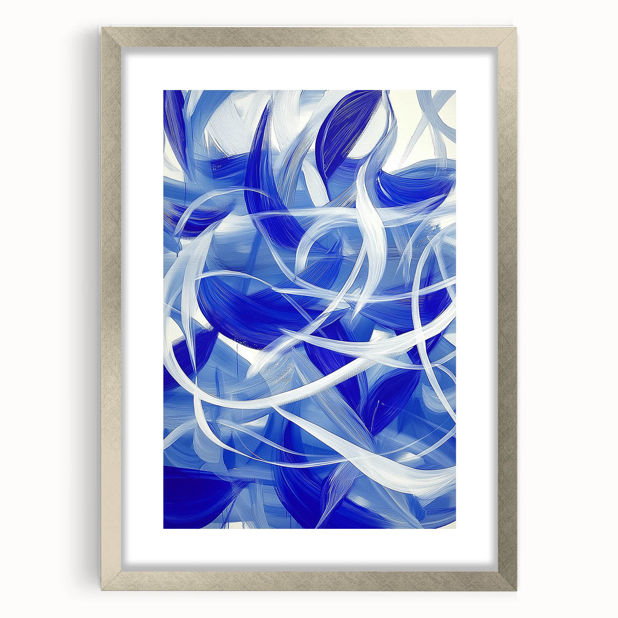 Abstract geometric frame with a silver mat, showcasing a modern design that enhances contemporary decor, ideal for art galleries or stylish interiors.