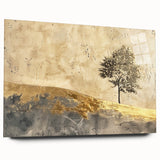 Acrylic glass artwork depicting an abstract landscape in vibrant colors, showcasing smooth contours and a side view design without pins, perfect for modern decor.