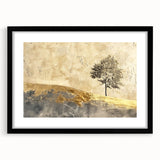 Abstract landscape wall art framed with a black mat, showcasing vibrant colors and dynamic shapes, perfect for modern home decor and artistic interiors.