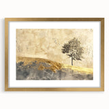 Abstract landscape wall art framed with a gold mat, showcasing vibrant colors and dynamic shapes, ideal for modern home decor and artistic expression.