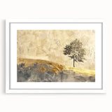 Abstract landscape wall art framed in white with a mat, showcasing vibrant colors and intricate patterns, ideal for modern home decor and interior design.