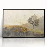 Framed abstract landscape wall art in acrylic, showcasing vibrant colors and intricate patterns, set against a sleek black frame, ideal for modern home decor.