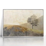 Framed abstract landscape wall art featuring vibrant colors and intricate patterns, displayed in a sleek white frame, ideal for modern home decor. This piece enhances any room with its artistic flair and contemporary design, perfect for art lovers seeking unique interior accents.