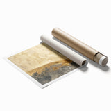 Abstract landscape wall art print showcasing vibrant blues and greens with textured brush strokes, rolled and ready for display in a sturdy protective tube.