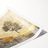 Abstract landscape wall art print showcasing vibrant hues of blue, green, and gold, ideal for modern home decor. Rolled and ready for framing or display.